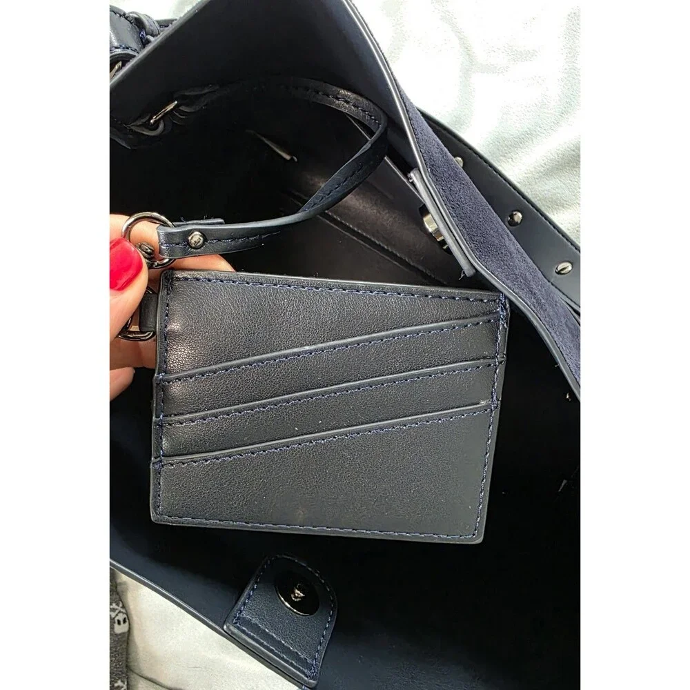 House of Harlow 1960 Navy Blue Suede Leather Trim Tassel Tote Shoulder Bag